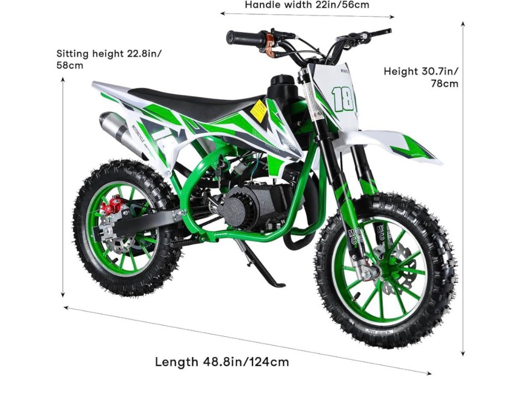 Youth pit bike dimensions diagram